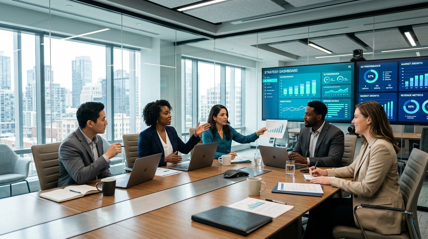 Business team discussing digital strategy